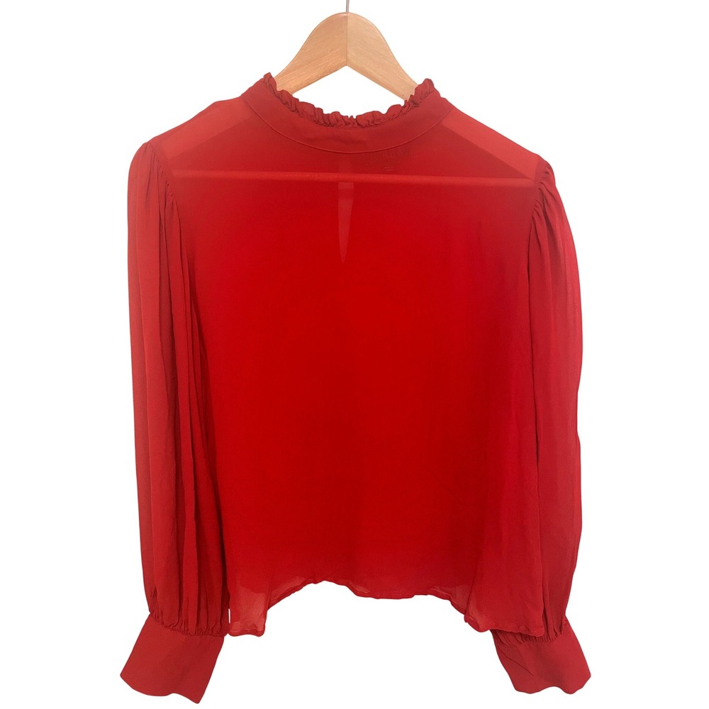 J. Crew Blouse Top XL Ruffle Mock Neck‎ Sheer Long Sleeve Rust Red